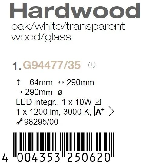 Plafoniera din lemn si sticla, LED Hardwood 29x29cm G94477/35 BL