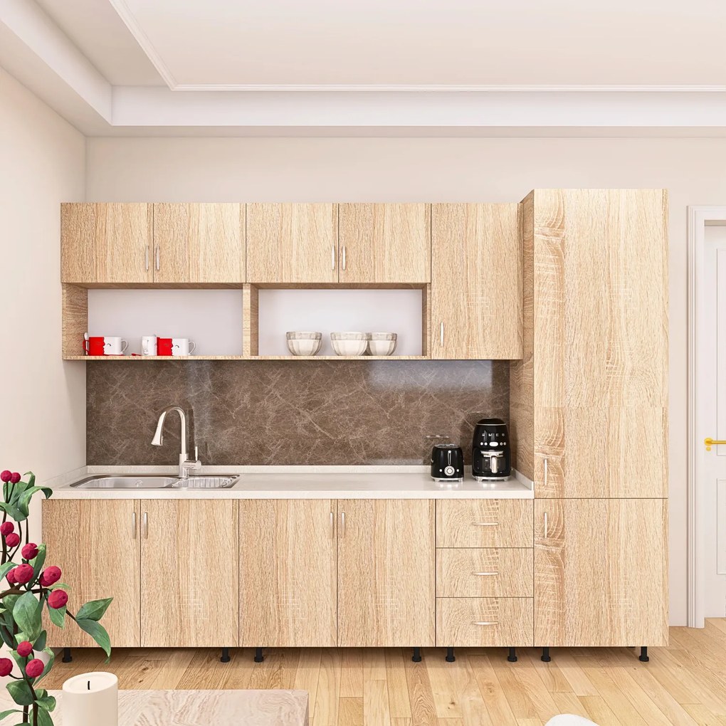 Bucatarie Modulara CORA 260 cm, Material PAL 18mm, Culoare Stejar Sonoma