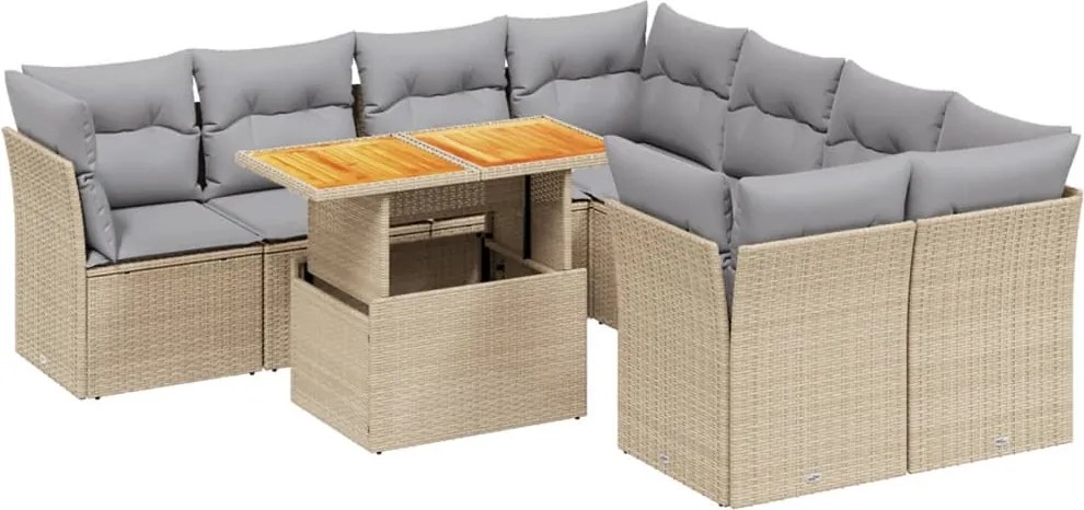 vidaXL Set canapele de grădină, 9 piese, cu perne, bej, poliratan