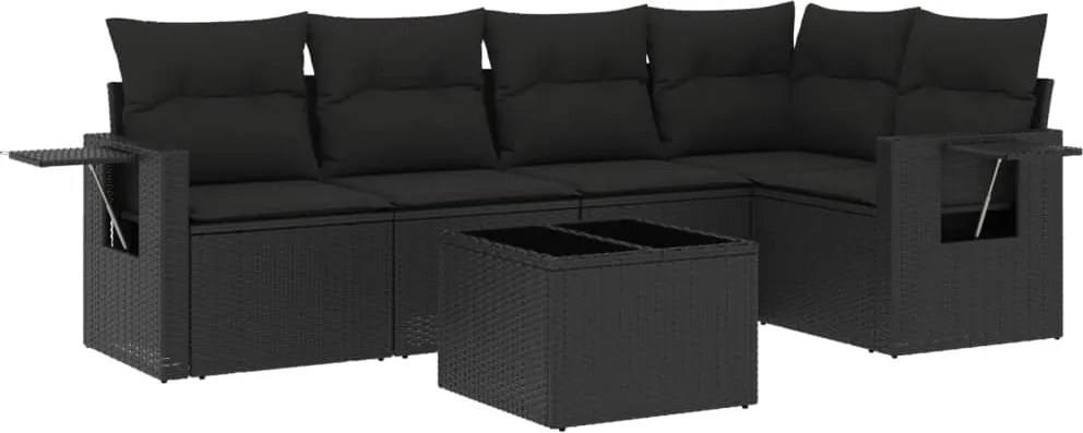 vidaXL Set mobilier de grădină cu perne, 6 piese, negru, poliratan