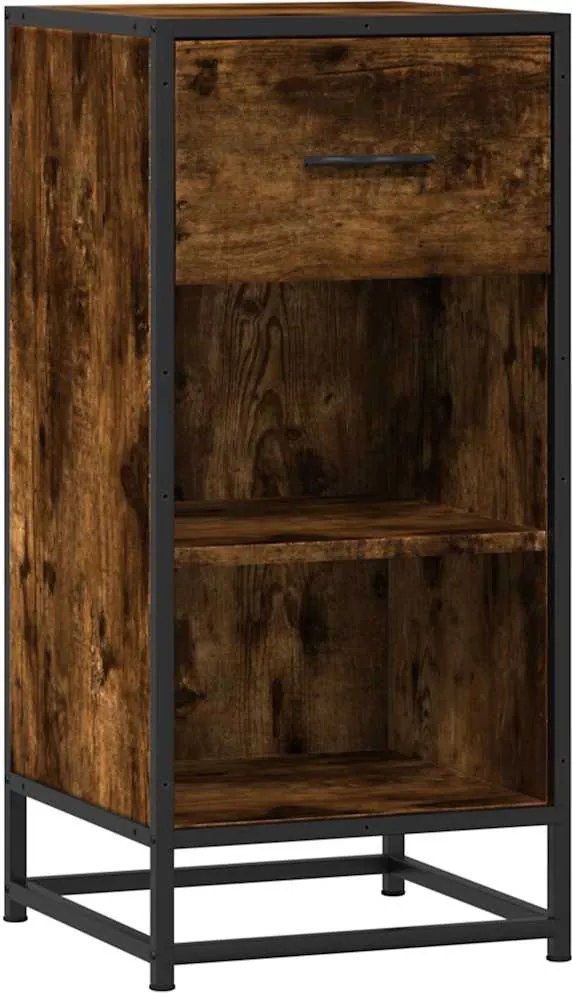 vidaXL Dulap, stejar fumuriu, 35,5x35x76 cm, lemn prelucrat și metal