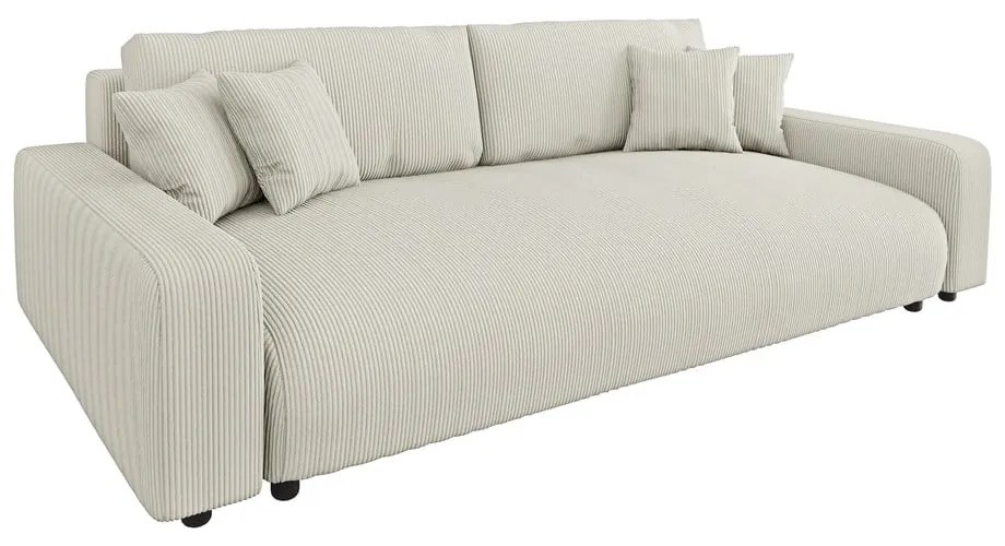 Canapea crem extensibilă, cu spațiu de depozitare, cu tapițerie din catifea reiată 234 cm Sara – Ropez