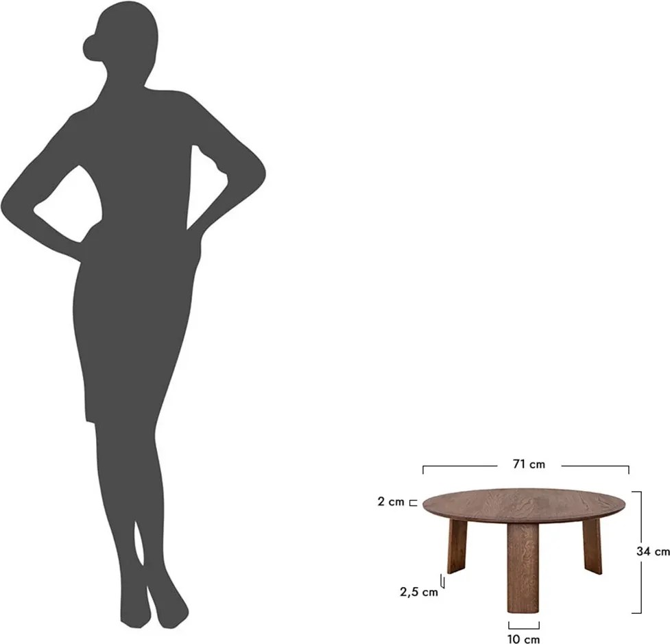 Măsuță lemn masiv nuc rotundă Monte finisaj Ø71×34 cm
