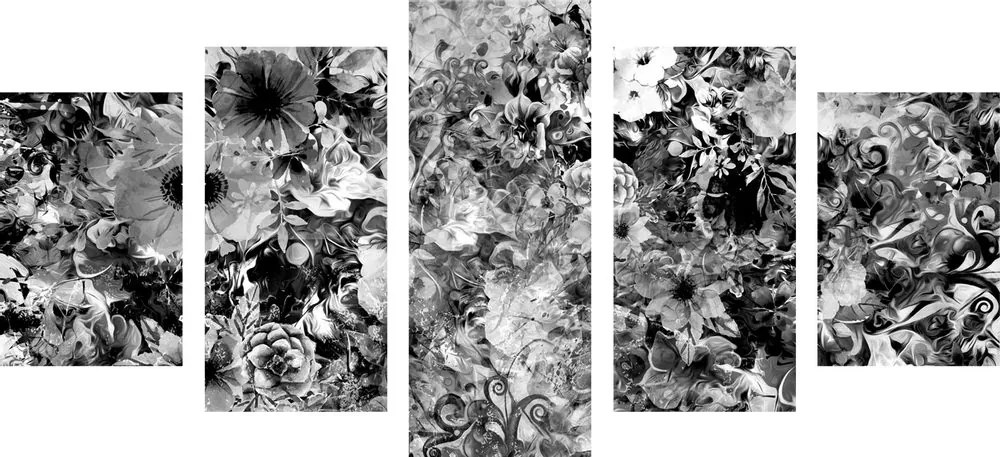 Tablou 5-piese  flori în design alb-negru