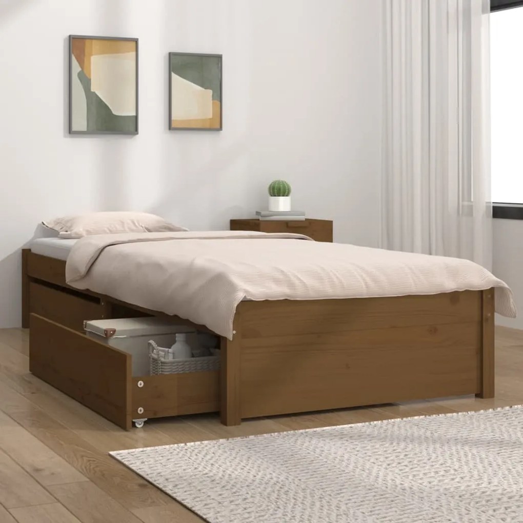 3103461 vidaXL Cadru de pat cu sertare Single 3FT, maro miere, 90x190 cm