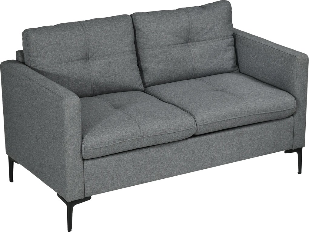 HOMCOM Canapea cu 2 locuri contemporană picioare metal negre țesătură aspect de in gri închis | Aosom Romania