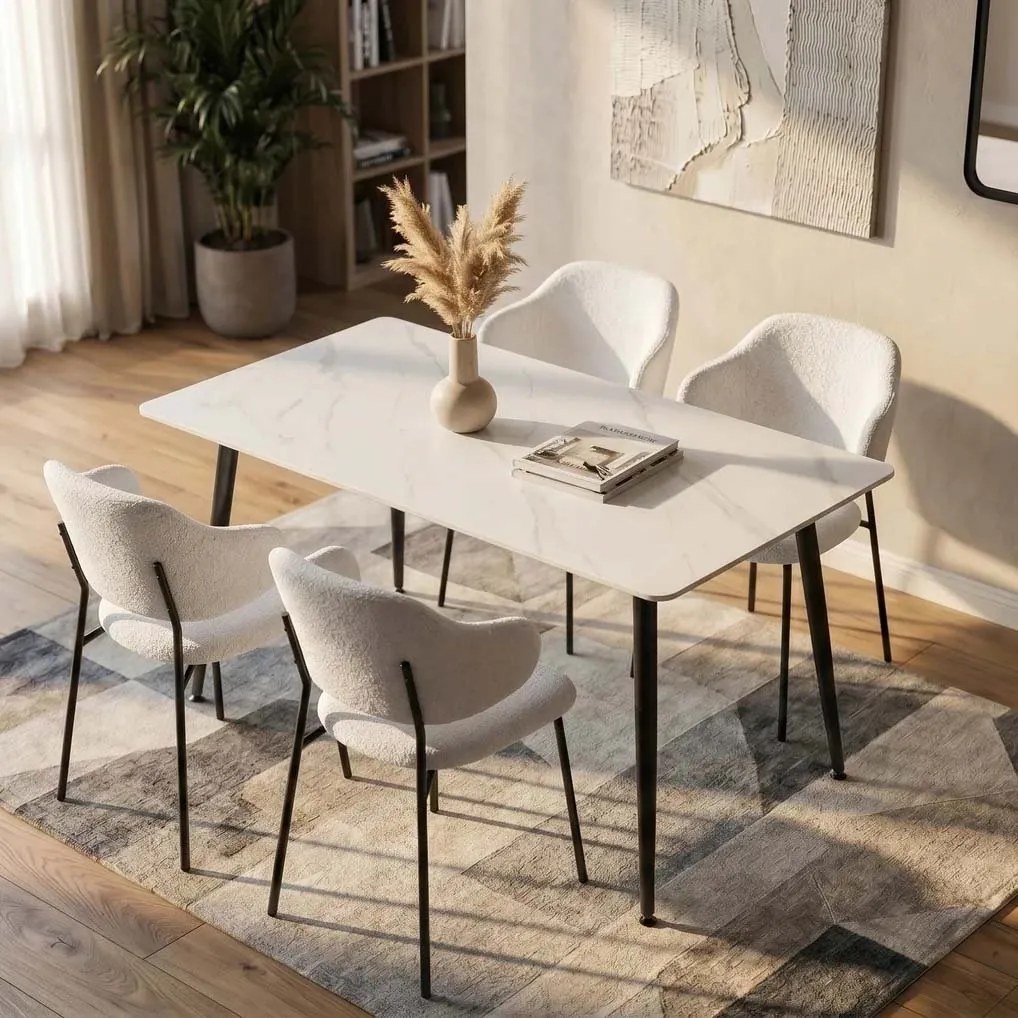 Masa dining cu blat ceramic Milano Alb 120x80cm