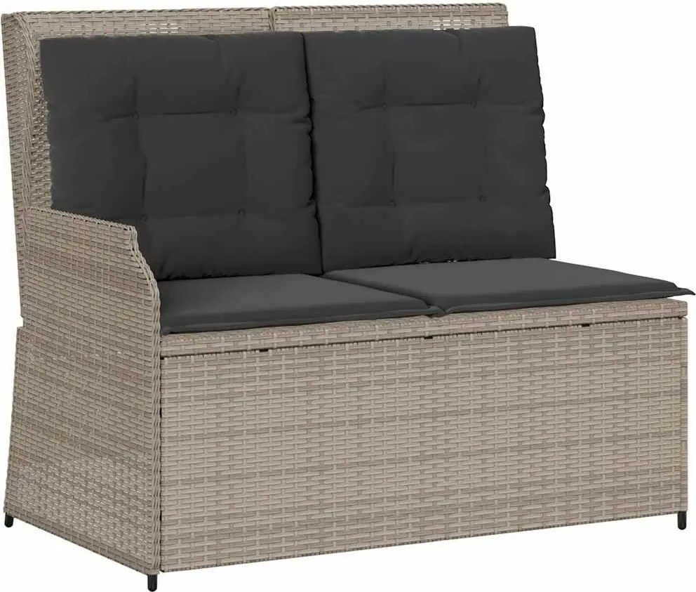 vidaXL Bancă rabatabilă de grădină cu perne, gri deschis, poliratan