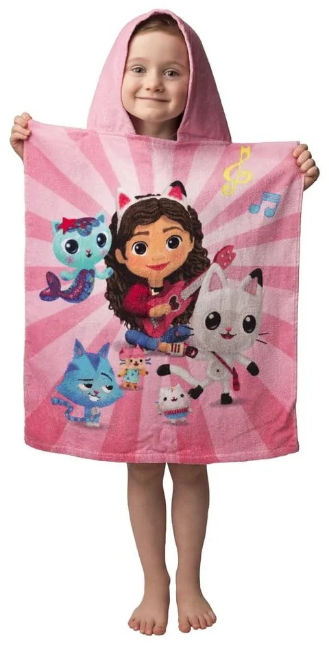 Poncho pentru copii roz pentru 3-8 ani din bumbac Gabby´s Dollhouse – Jerry Fabrics