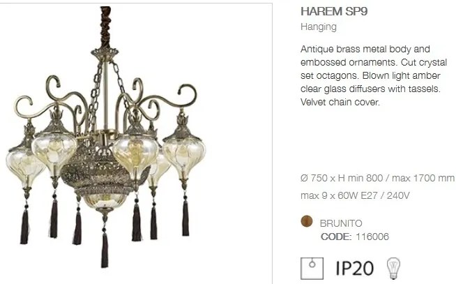 Candelabru LUX design clasic cu 6 brate, din alama finisaj antichizat, HAREM SP9 116006