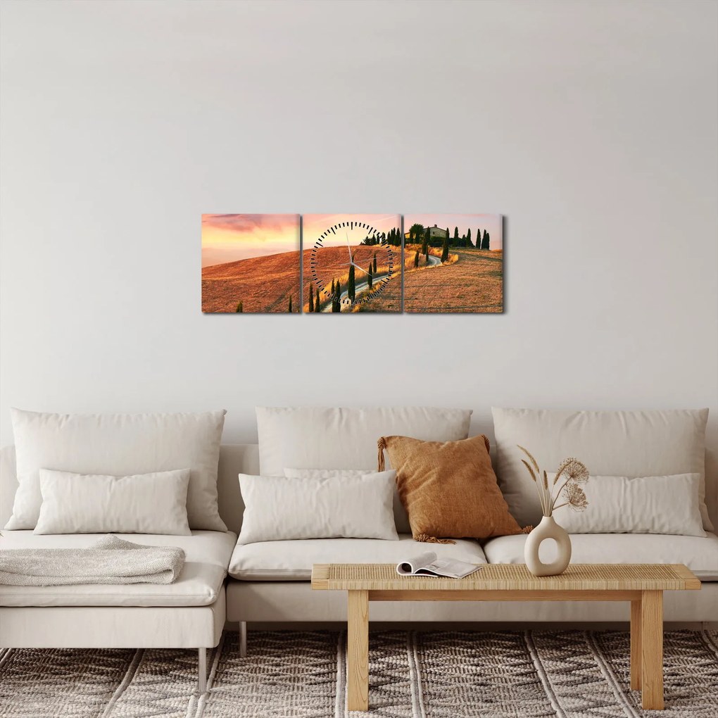 Tablou - Casa pe deal Toscana, Italia (cu ceas) (90x30 cm)