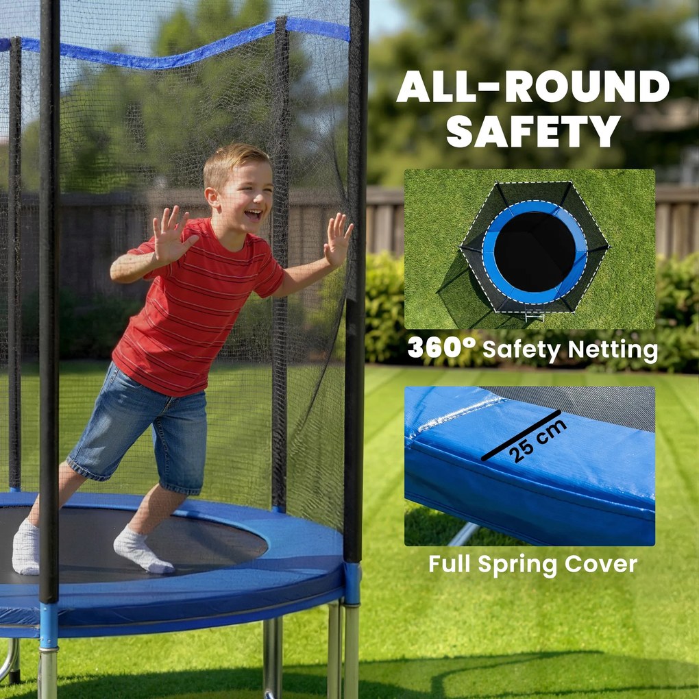 SPORTNOW Trambulină Elastică pentru Adulți Ø244cm, Covor Elastic pentru Adulți cu Plasă de Protecție, Scară cu 2 Trepte, Protecție pentru Arcuri, Structură din Oțel, Capacitate 100kg, Albastru | Aosom Romania