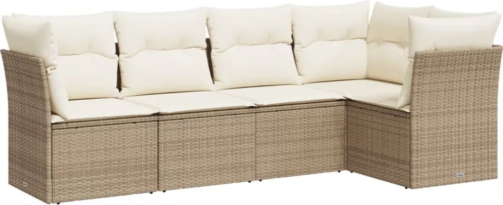 vidaXL Set canapele de grădină cu perne, 5 piese, bej, poliratan