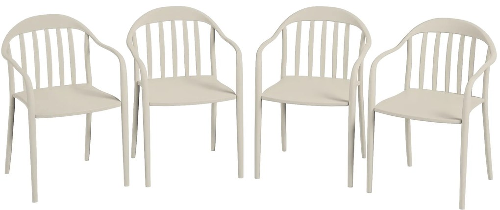 Outsunny Set 4 Scaune de Grădină Stivuibile cu Spătar și Brațe, Rezistente la Raze UV și Impermeabile, 57x54x78 cm, Alb | Aosom Romania