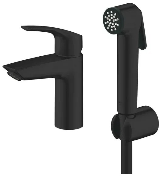 Baterie lavoar negru mat Grohe Eurosmart New S cu set dus igienic