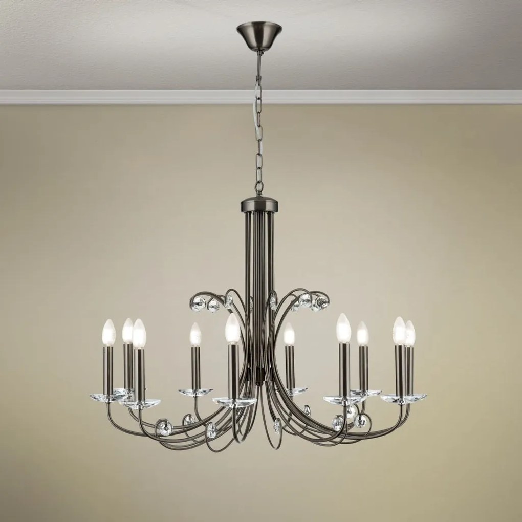 Candelabru stil clasic cu cristal K9 ARIANE 10L nickel inchis