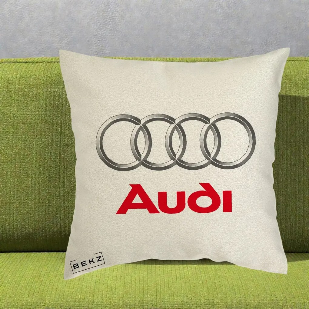 Perna Personalizata cu emblema Audi, 40x40 cm, Ecru, Husa Detasabila, Perna Inclusa, BEKZ®