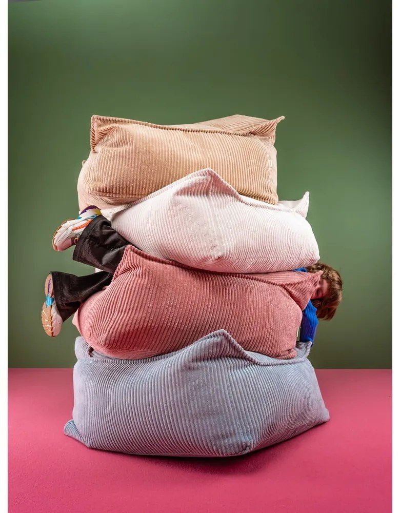 Fotoliu puf pentru copii albastru cu tapițerie din catifea reiată Square – Wigiwama