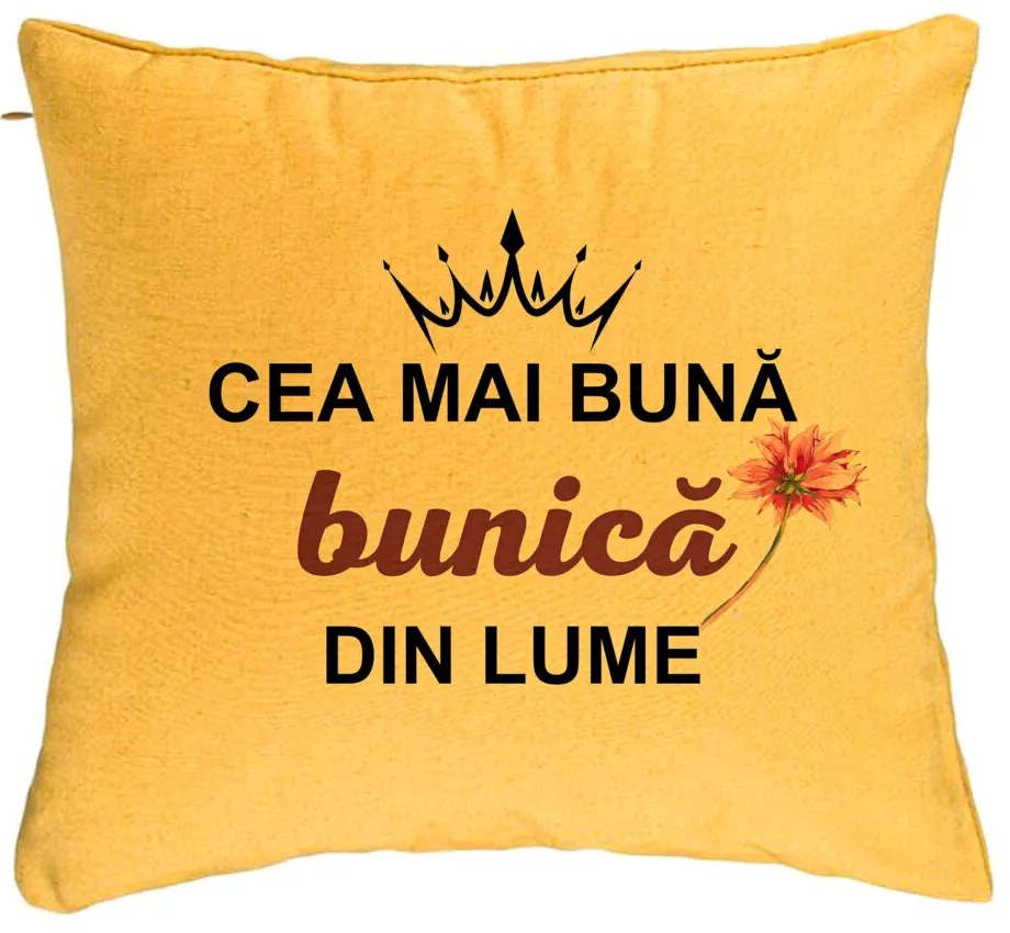 Perna Decorativa pentru Bunica 12, 40x40 cm, Galben, Husa Detasabila, Burduf