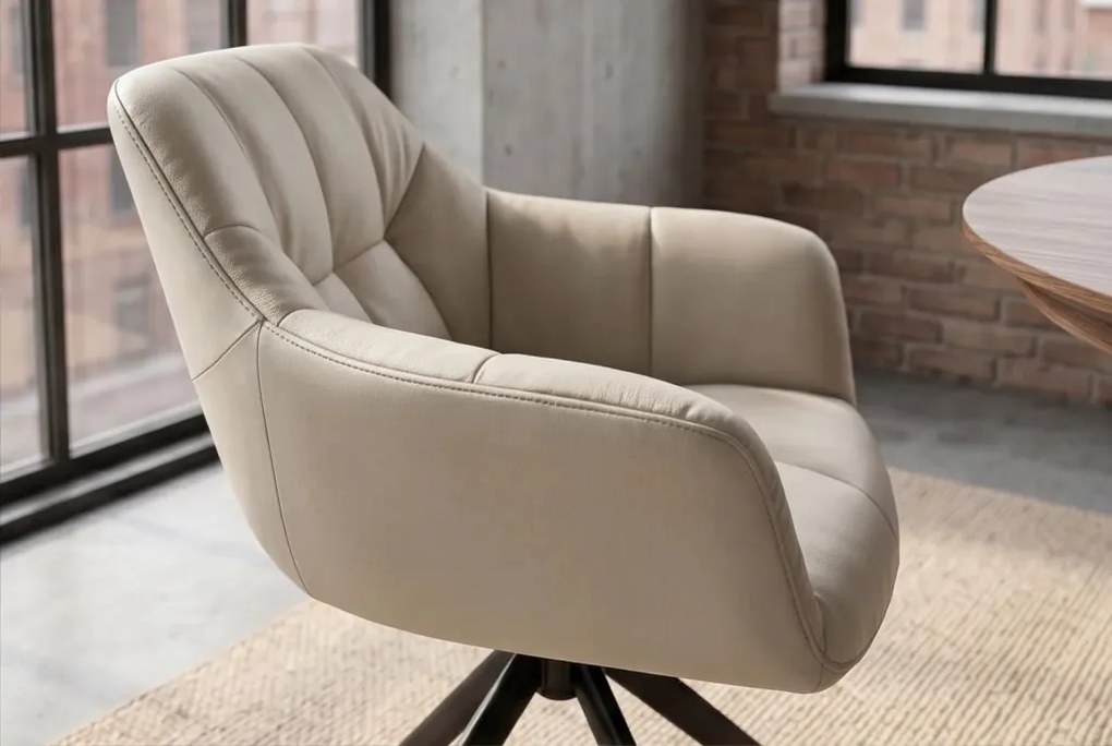 Set 2 scaune pivotante, Piele Naturala Bej PAPILLON