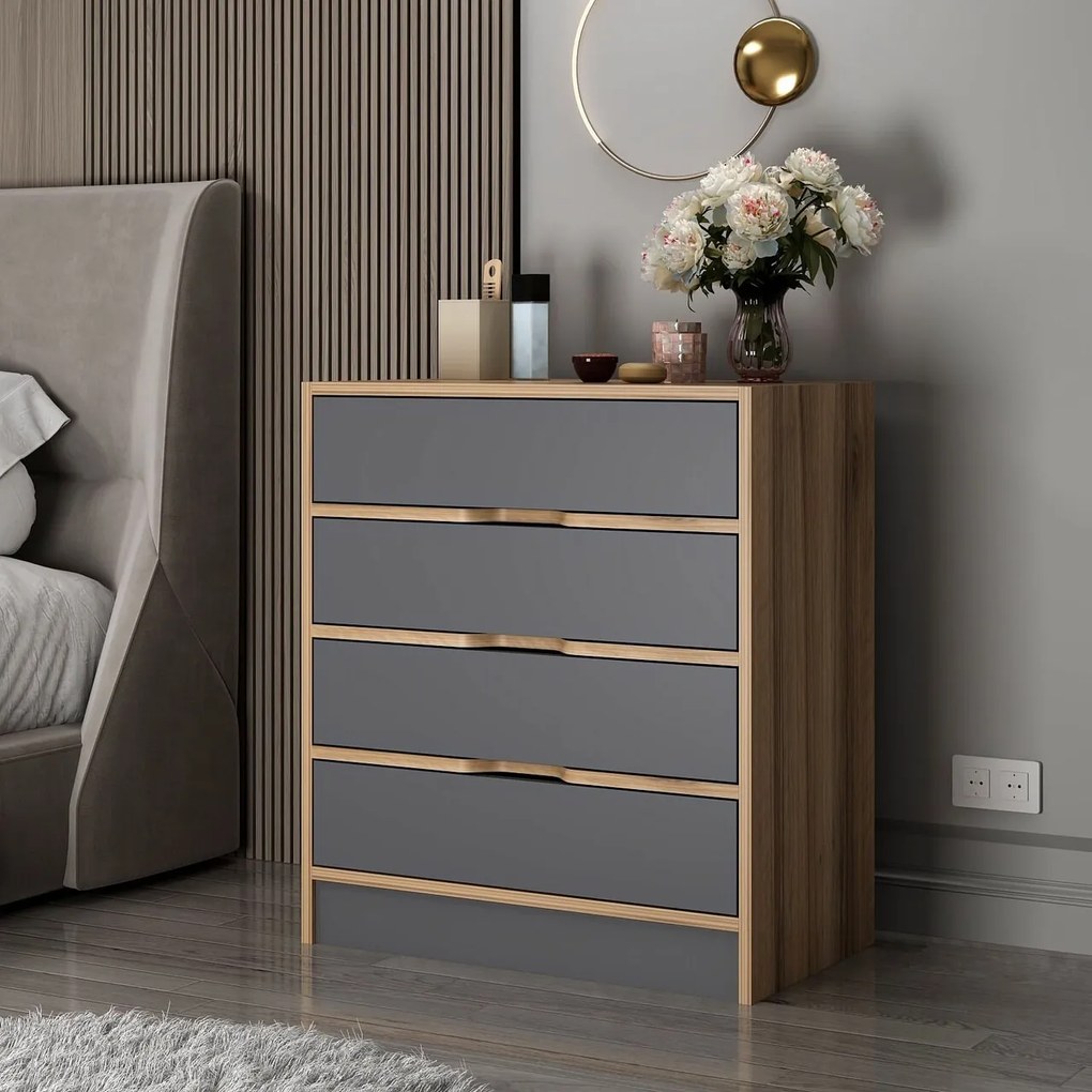 Dulap, Hanah Home, Elina, 70x40x79 cm, Nuc / Antracit