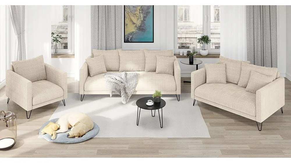 Canapea crem cu tapițerie din chenille 140 cm Freya – Ropez