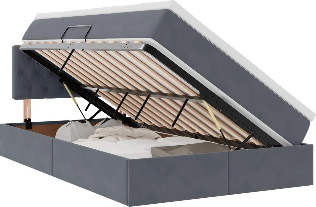 vidaXL Pat cu storage cu saltea Gri închis 120 x 190 cm Catifea