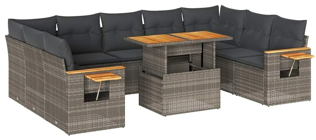 3327644 vidaXL Set mobilier de grădină cu perne, 10 piese, gri, poliratan