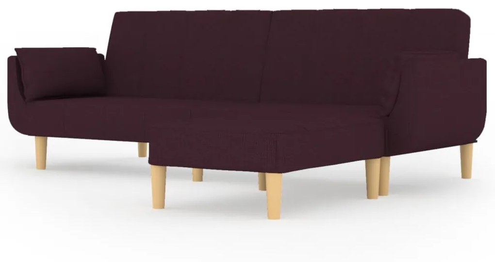 3081784 vidaXL Canapea extensibilă cu 2 locuri,taburet&2 perne,textil,violet