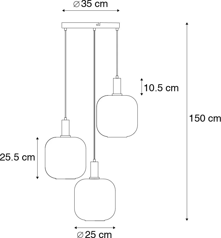 Lampă suspendată neagră cu sticlă aurie și fum incl. 3 PUCC - Zuzanna