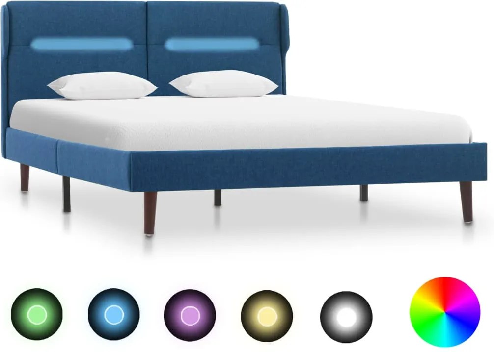 Cadru de pat cu LED, albastru, 120x200cm, material textil