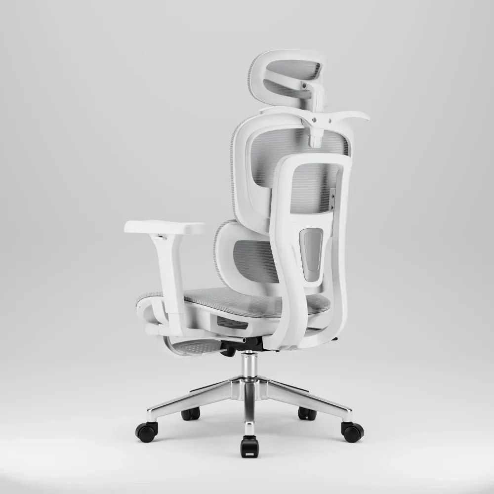 RESIGILAT- SIENA E15 Executive – Scaun Ergonomic cu Suport Lombar Reglabil pe Înălțime, Tetieră Reglabilă, Cotiere 3D, Șezut Extensibil, Reclinare 135°, Umeraș Integrat, Suport pentru Picioare și Bază Metalică, Mesh, Gri