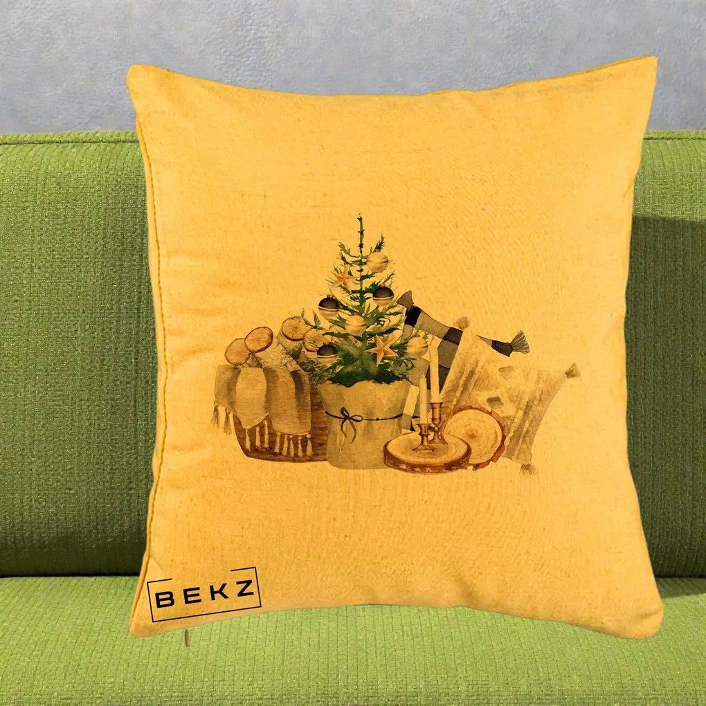 Perna Decorativa Colt Cozy de Craciun Boho, 40x40 cm, Galben, Husa Detasabila, Perna Inclusa, BEKZ®