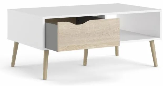 Masuta de cafea alba OSLO 75384 cu blat in decor stejar