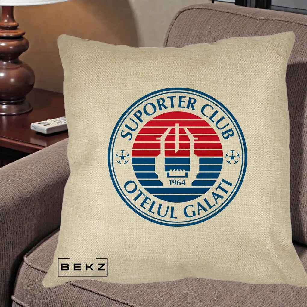 Perna Personalizata Otelul Galati Suporter Club 1964, 40x40 cm, Crem, Husa Detasabila, Perna Inclusa, BEKZ®