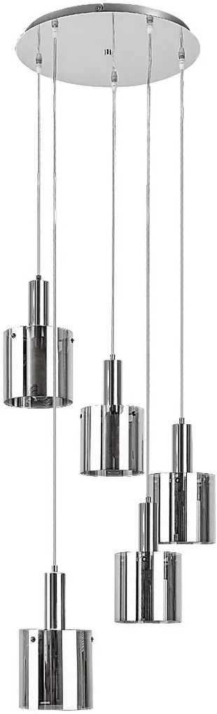 Lustra cu 5 Pendule design modern Donati crom/fumuriu
