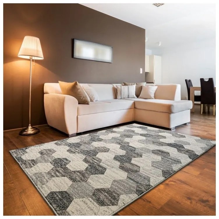 Covor Beenom design geometric gri-bej 1004-125 Selectează mărime: 200 X 300