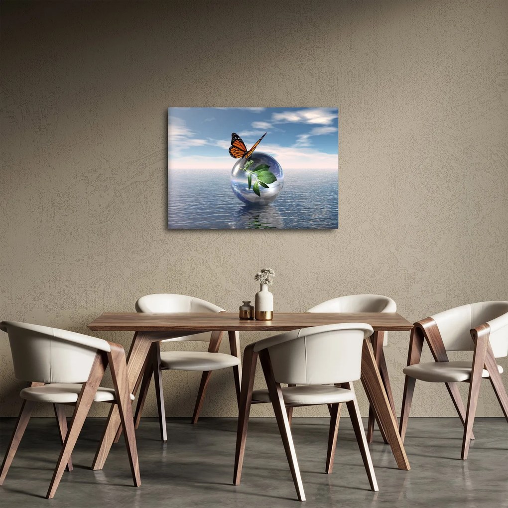 Tablou cu fluture pe bilă din sticlă (70x50 cm)
