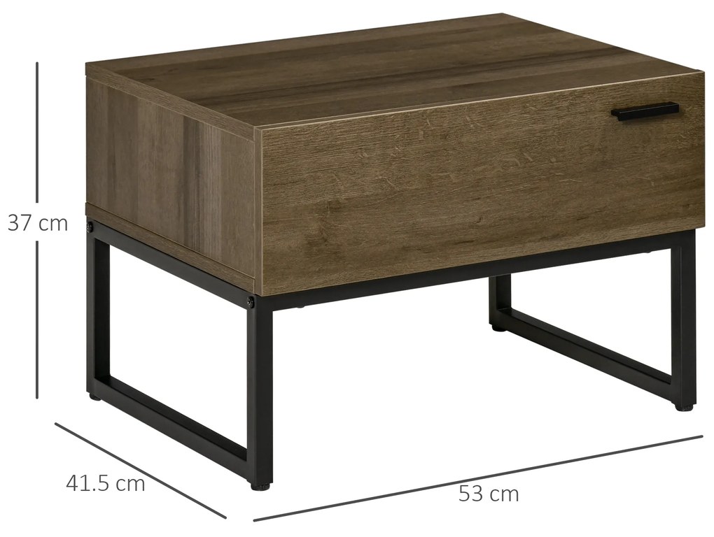 HOMCOM Noptiera Moderna Stil industrial cu Sertar Masuta de Sufragerie din Lemn Otel, 53x41,5x37cm, Sertar din Otel Gri