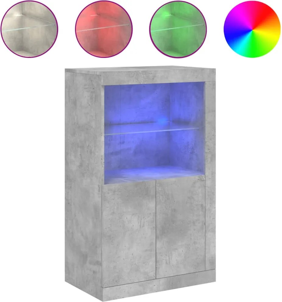 vidaXL Dulap lateral cu lumini LED, gri beton, lemn prelucrat