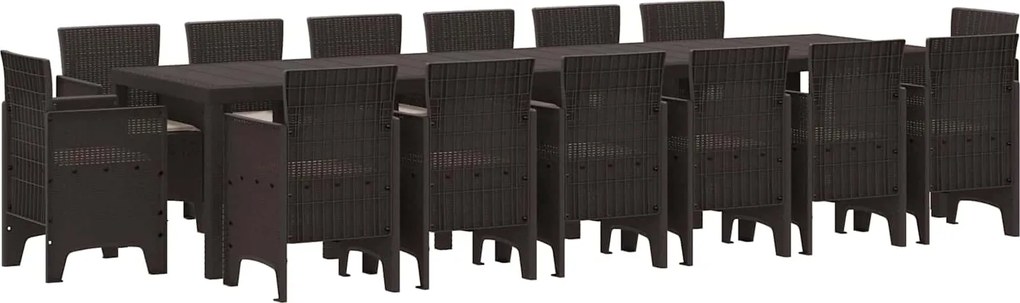 vidaXL Set de masă pentru grădină 15 pcs Maro Ratan Polt