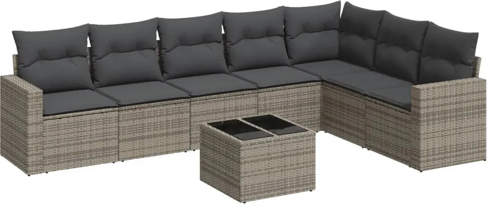 vidaXL Set canapele de grădină cu perne, 8 piese, gri, poliratan