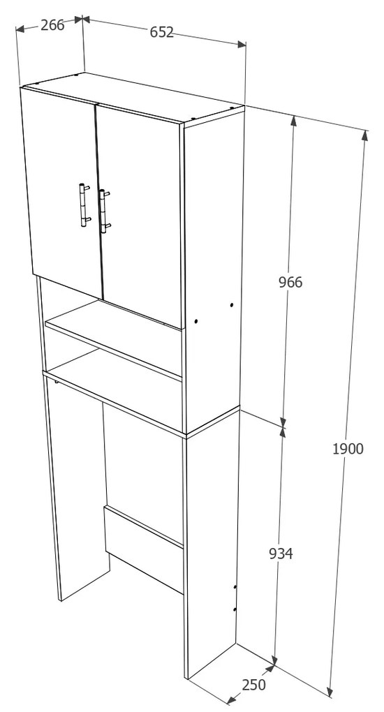 Dulap Masina de Spalat Fyn, Beton/Alb, 65 x 27 x 190 cm