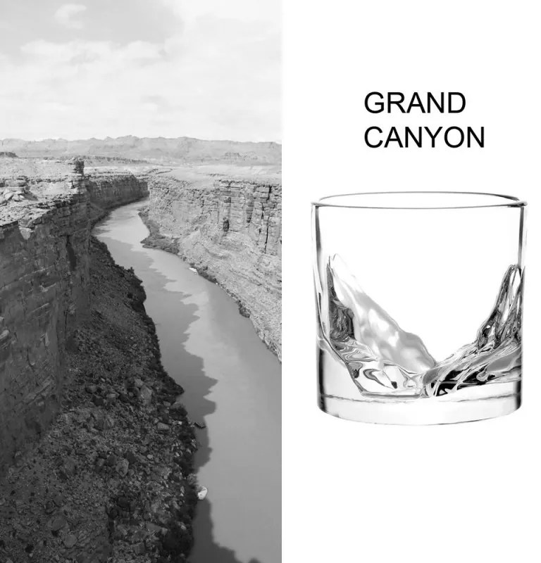 Set pahare pentru whisky LIITON Grand Canyon, Cristal, 300 ml, 4 buc, Fund 3D Grand Canyon, Transparent