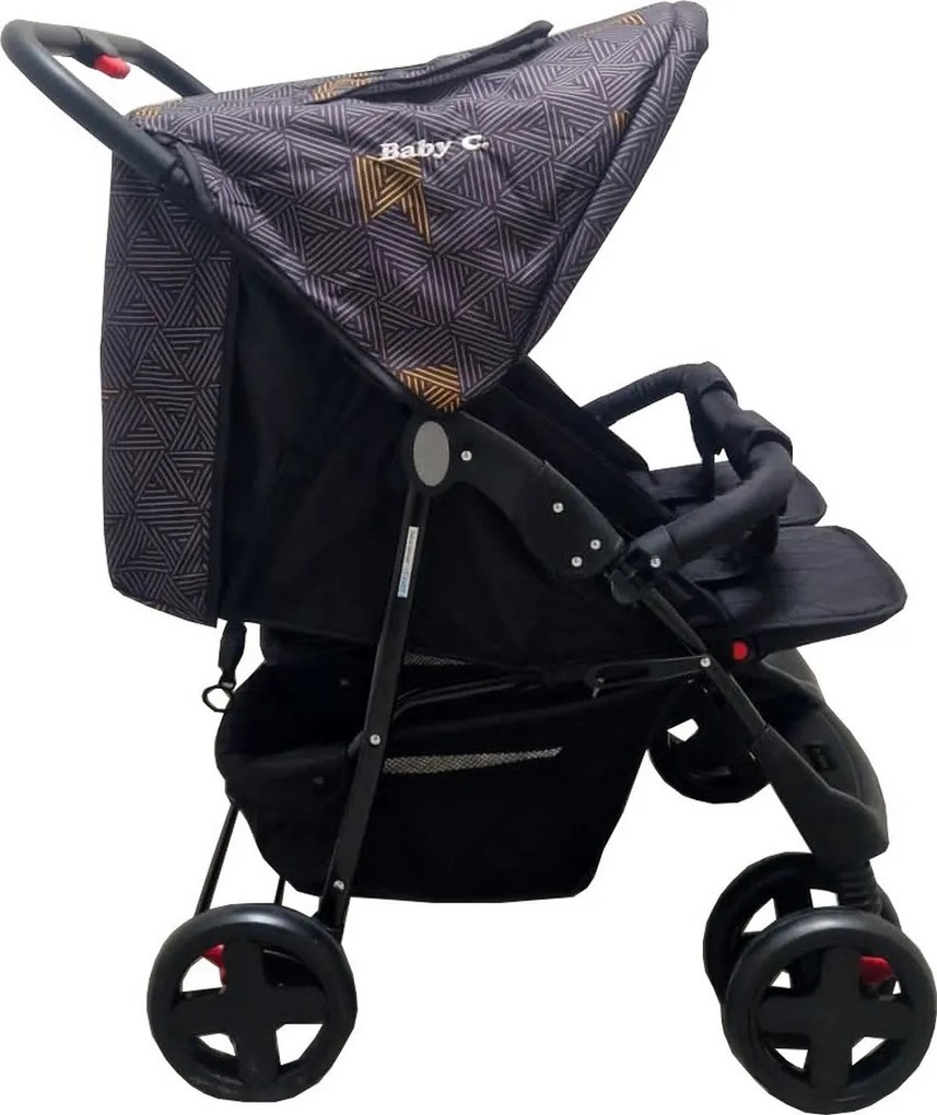 Carucior nou nascuti 2 in 1 pentru gemeni BABY CARE™ PRO P700, Cadru aluminiu, Spatar reglabil in 5 trepte, Amortizoare, Frana picior, Pliabil, Gri