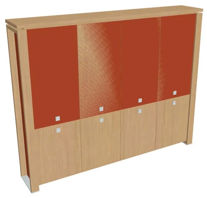 Dulap înalt Verno+ S 260 x 46 x 210 cm, uși combinate, stejar deschis / portocaliu