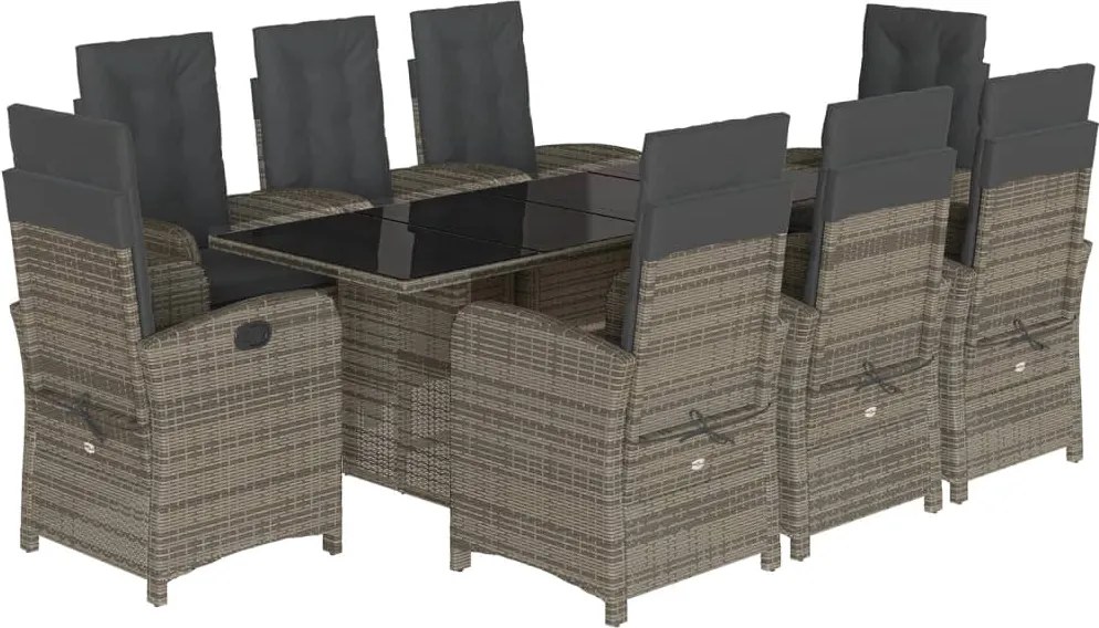 vidaXL Set mobilier grădină cu perne, 9 piese, gri, poliratan
