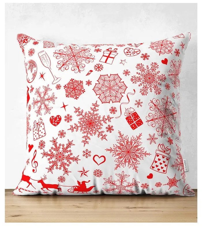 Set 4 fețe de pernă și un napron de masă cu model de Crăciun Minimalist Cushion Covers Red Snowflake