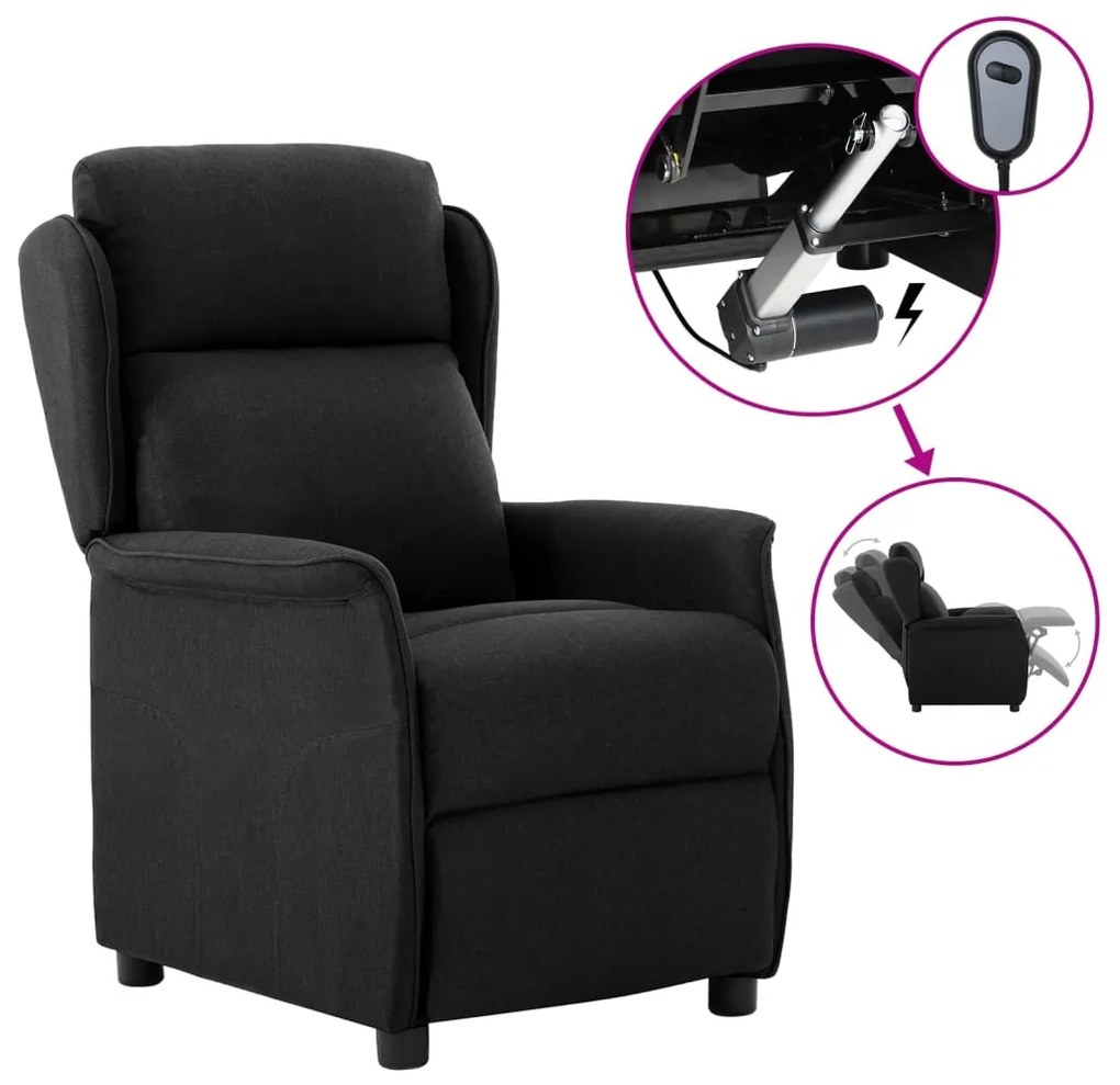 Fotoliu rabatabil electric, negru, material textil