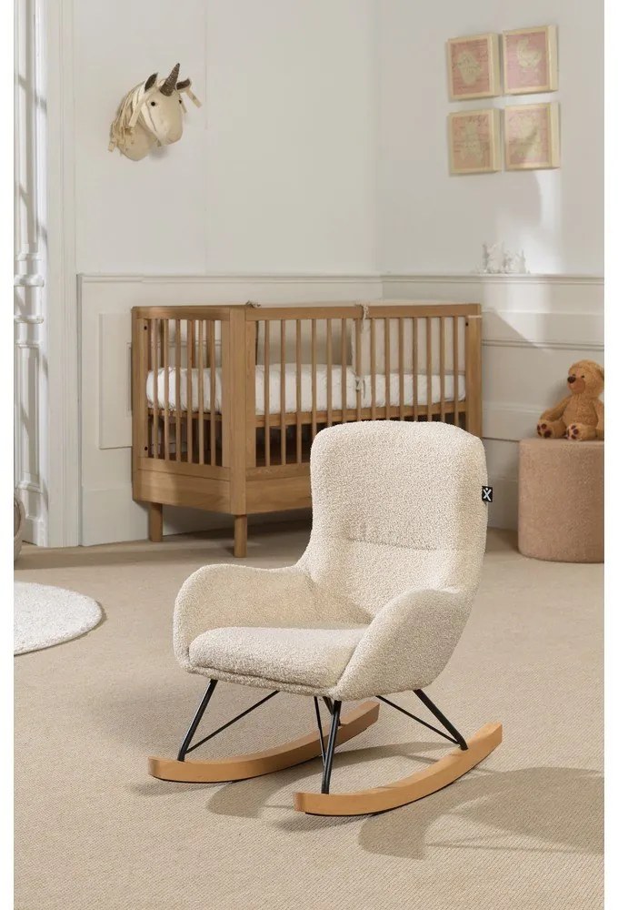 Fotoliu de copii bej balansoar cu tapițerie din țesătură bouclé Rocky – Vipack